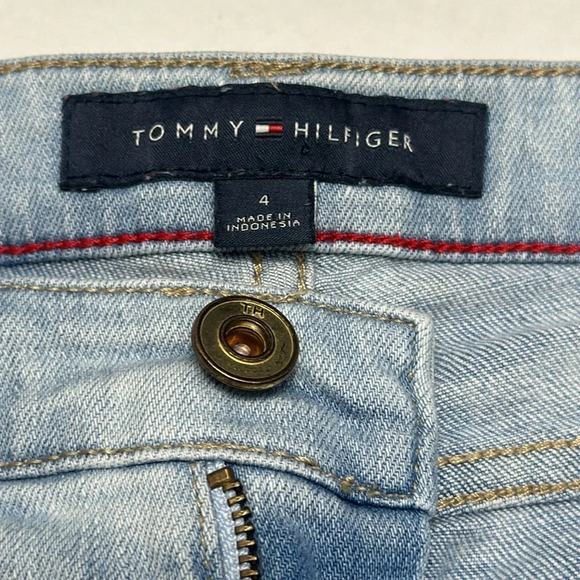📌5/$25 Tommy Hilfiger Embroidered Logo‎ Y2K Womens Denim Jean Shorts Size 4 - Picture 3 of 9